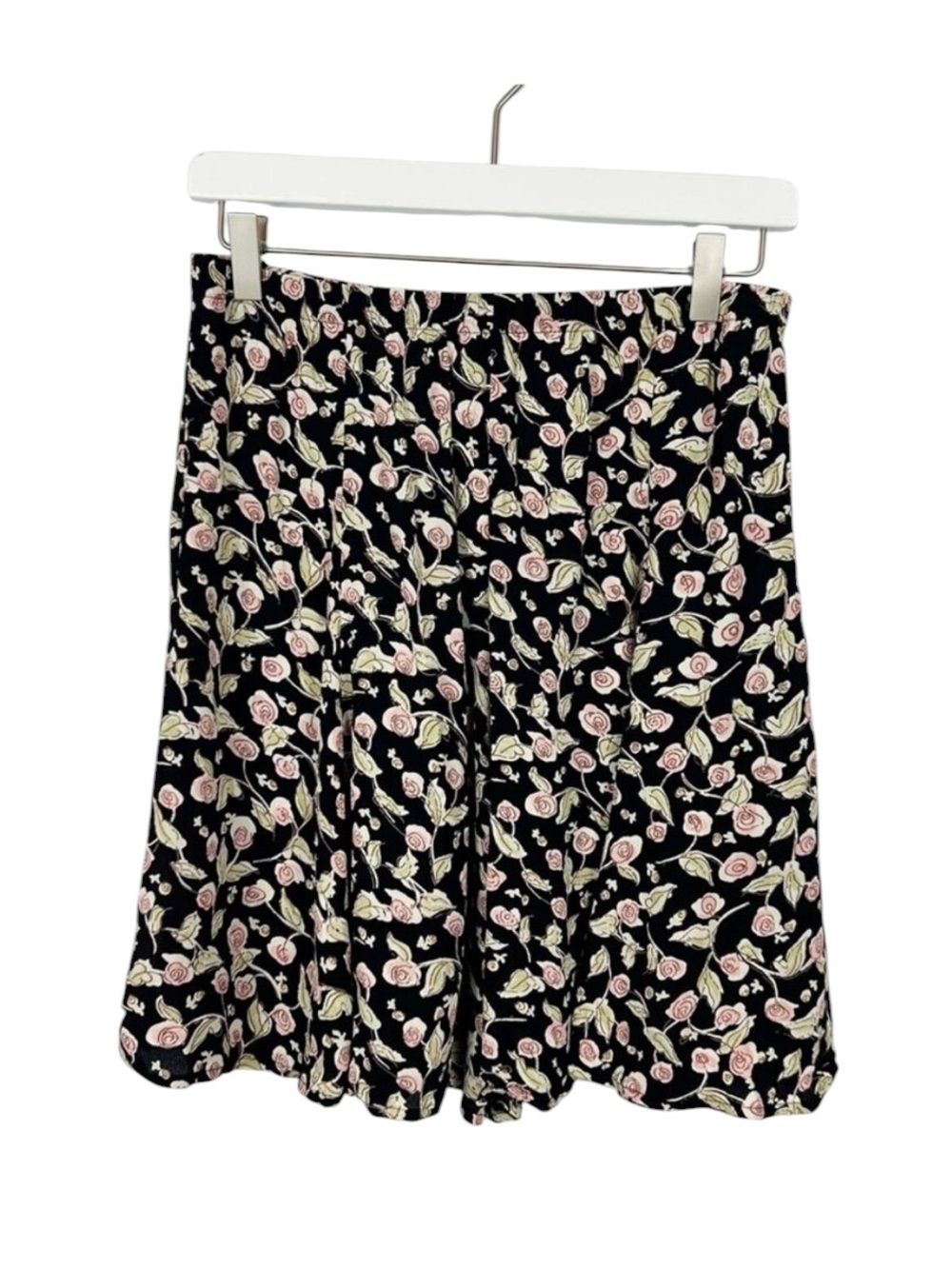 Zoe Floral A-Line Skirt Black with Pink Rose Women's Size Small